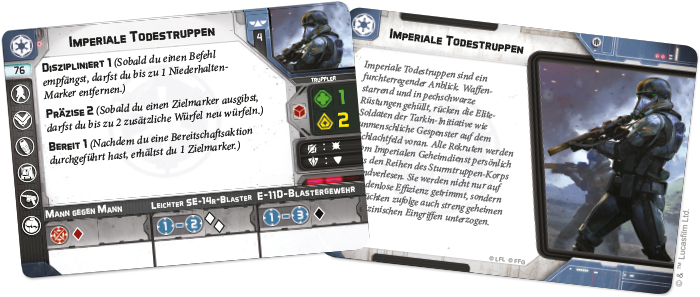 Zwei Karten der Imperiale Todestruppen Einheiten-Erweiterung für Star Wars Legion